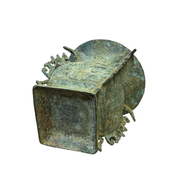 1980s Vintage Look Chinese Green Gray Ancient Ding Shape Holder Display For Sale - Image 5 of 8