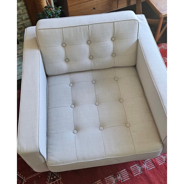 Pair of MXM Design Tufted MCM Lounge Chairs Neutral Color For Sale - Image 11 of 12