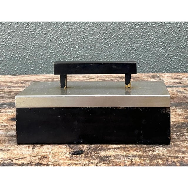 Vintage Metal and Wood Lidded Box For Sale - Image 4 of 12