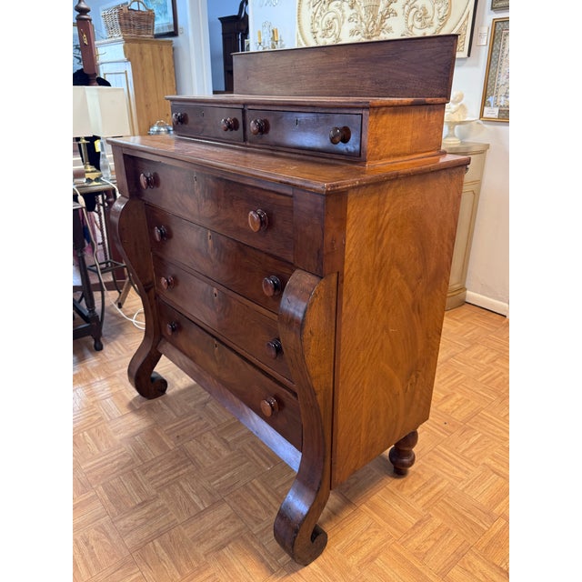 American American Late Classical Flame Mahogany Chest of Drawers With Glove Boxes, Circa 1840 For Sale - Image 3 of 12