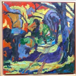 "Path in the Woods in France" Oil Painting Framed