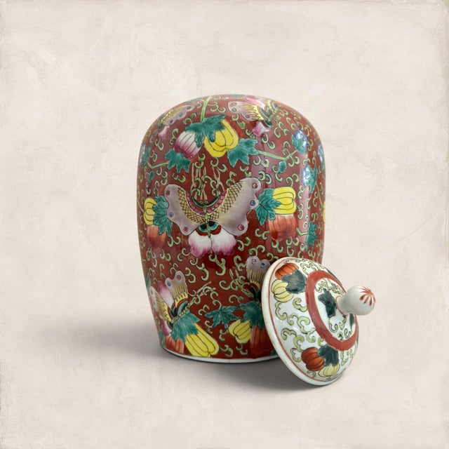 Ceramic Antique Decorative Ceramic Ginger Jar With Butterfly Motif For Sale - Image 7 of 11