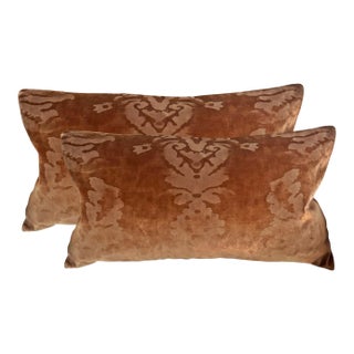 Venezia Rame Velour Velvet Lumbar Pillows - A Pair For Sale