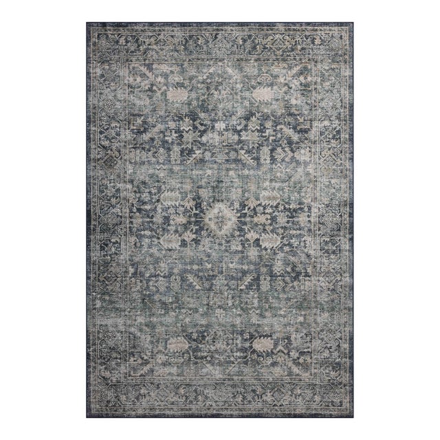 Amber Lewis x Loloi Josie Ocean / Natural 2'-6" x 7'-6" Machine Washable Runner Rug For Sale