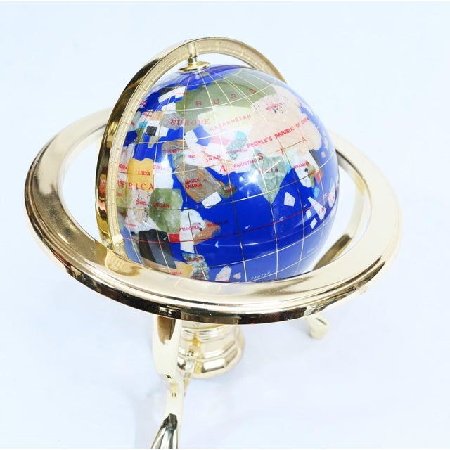 Table Top World Globe in Lapis and Brass For Sale - Image 5 of 9