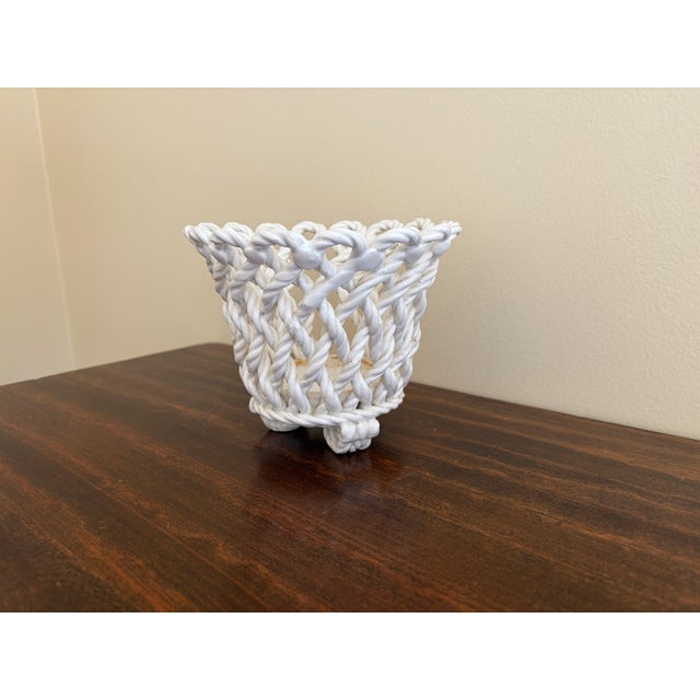 French Country Vintage French Country Reticulated Porcelain Rope-Form Cachepot, Circa 1960s For Sale - Image 3 of 9
