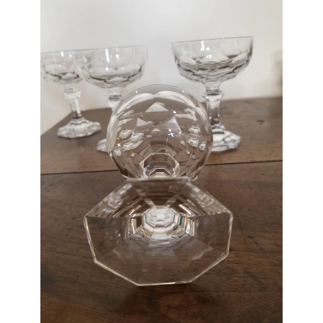 Set of four fine heavy Cut crystal champagne or wine glasses with no markers mark but they appear to be French and...