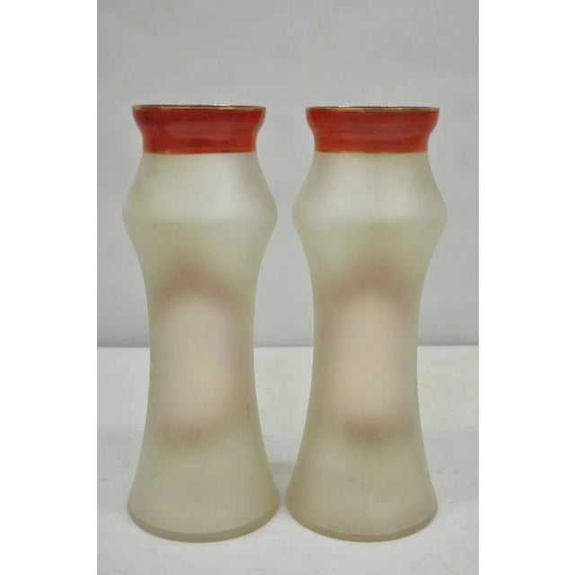 Glass Vintage German Victorian Frosted Glass Painted Figural Woman Bust Vase - A Pair For Sale - Image 7 of 8