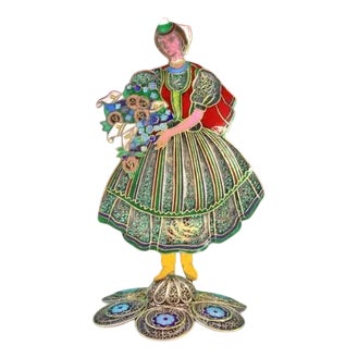 Madeiran Flower Seller in Enameled Filigree For Sale