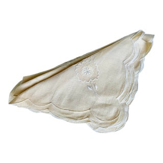 Italian Linen Embroidered Floral Napkins, S/6 For Sale