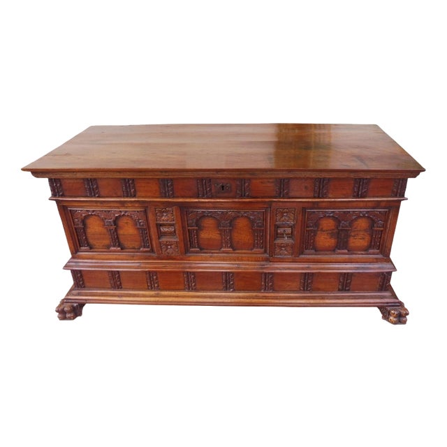 Antique Mid-18th Century Italian Baroque Carved Walnut Deception Coffer, 1740 For Sale