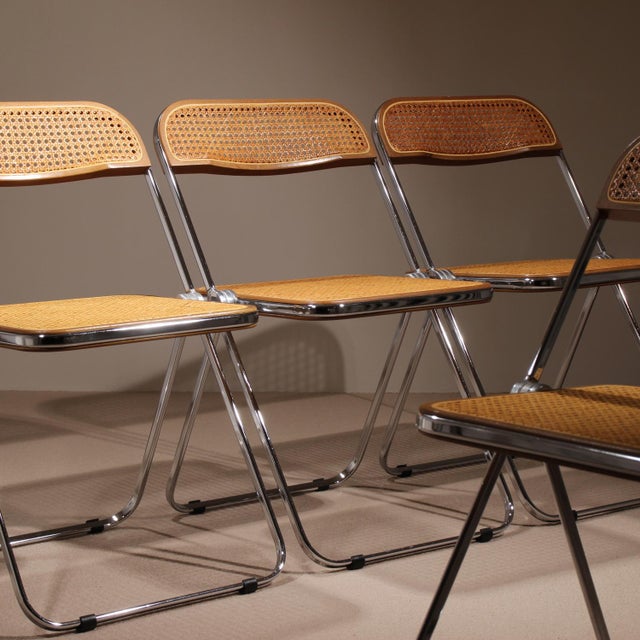 Castelli Plia Folding Chairs with Cane by Giancarlo Piretti for Anonima Castelli, 1970s, Set of 4 For Sale - Image 4 of 15