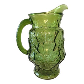 1970s Anchor Hocking Rainflower Pitcher in Avocado Green For Sale