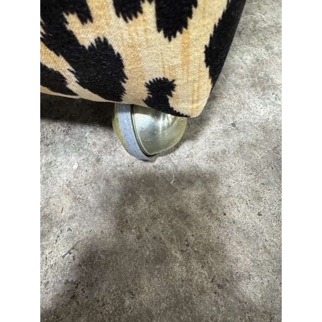 Textile Large Vintage Leopard Print Ottoman Poufs on Castors - A Pair For Sale - Image 7 of 10