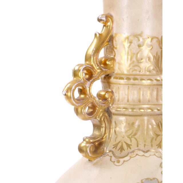 Ceramic Tall Antique Hand Painted & Gilt Decorated German Porcelain Decorative Vase For Sale - Image 7 of 12