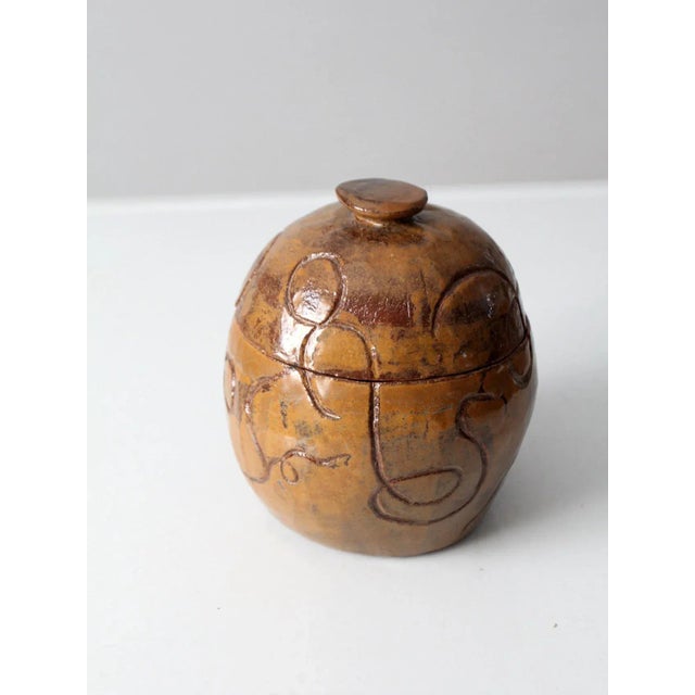 Brown Vintage Studio Pottery Jar For Sale - Image 8 of 10
