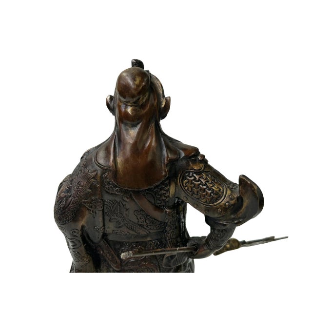 Vintage Bronze Color Metal Guan Yu Zheng Fei General Quan Statue For Sale - Image 14 of 15