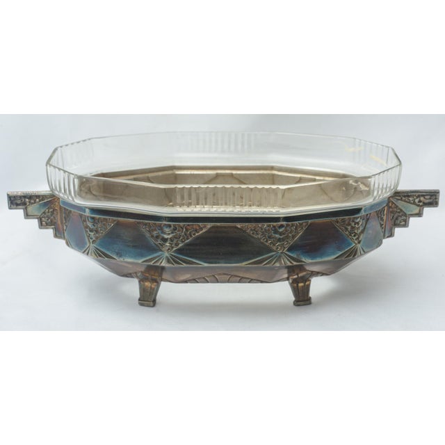 Art Deco centrepiece/vase/jardiniere by Orfèvrerie Dilecta, made in France, composed of two parts, a glass bowl and a...