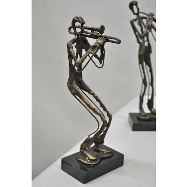 Late 20th Century Late 20th Century Contemporary Brutalist Style Bronze & Marble Jazz Musician Band Figures - Set of 5 For Sale - Image 5 of 10