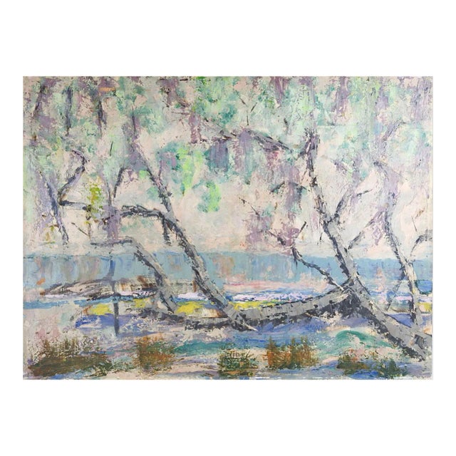 Vintage Modernist Coastal Landscape Painting For Sale