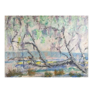 Vintage Modernist Coastal Landscape Painting