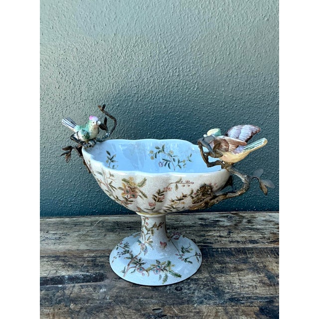 Vintage Floral Glazed Ceramic Pedestal Cache Pot For Sale - Image 10 of 16