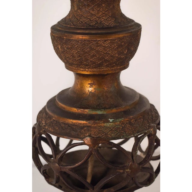 1940s Oriental Style Patinated Brass Lamp Stand For Sale - Image 5 of 10