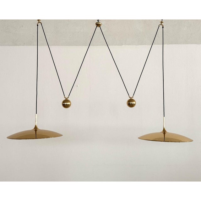 Onos 55 Double Pull Brass Pendant with Counter Weights by Florian Schulz, 1970s For Sale - Image 9 of 15
