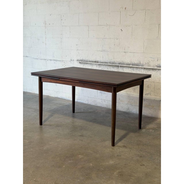 Mid-Century Modern Danish Rosewood Dining Table With Expandable Pull Out Draw Leaves Denmark N&r Møbler 1960s For Sale - Image 3 of 14