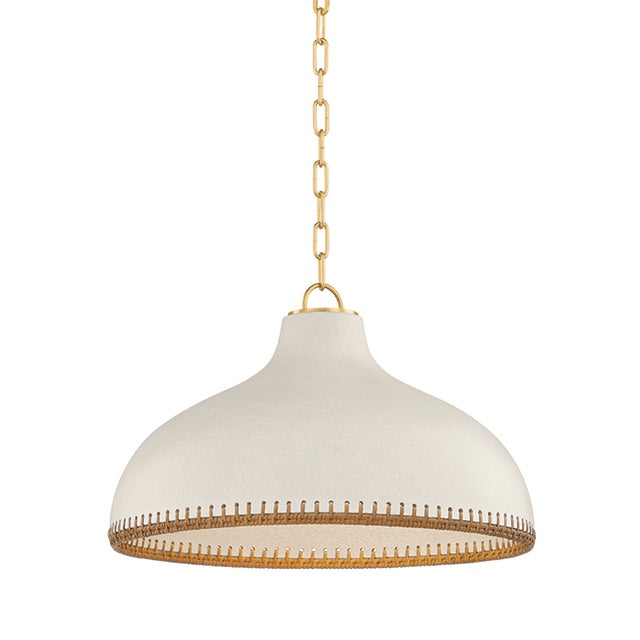 Brass Hudson Valley Lighting Southfields 21 in. 1 Light Pendant in Aged Brass and Ceramic Cream Pebble Finish For Sale - Image 8 of 8