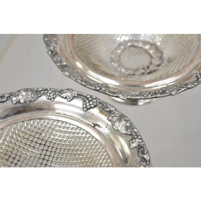 Silver Early 20th Century English Edwardian Silver Plated Wreath Design Small Mesh Basket Candy Dish -Pair For Sale - Image 8 of 11
