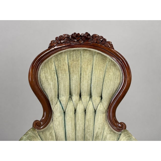 Mid 20th Century His and Hers Victorian Carved Floral Parlor Chairs - Set of 2 For Sale - Image 11 of 14