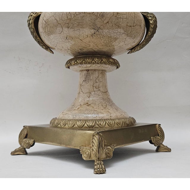 Metal 1970s Decorative Crafts Inc. Crackle Glaze With Bronze Vase For Sale - Image 7 of 18