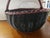 1980s 1980s Black Wicker Basket With Brown Trim and Painted Floral Motif For Sale - Image 5 of 9
