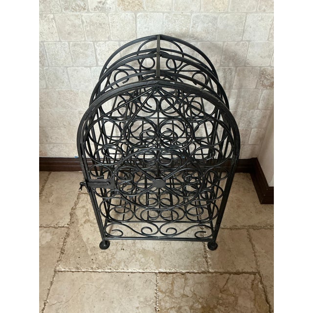 Tuscan Vintage Wrought Iron Scrollwork Wine Rack For Sale - Image 3 of 12