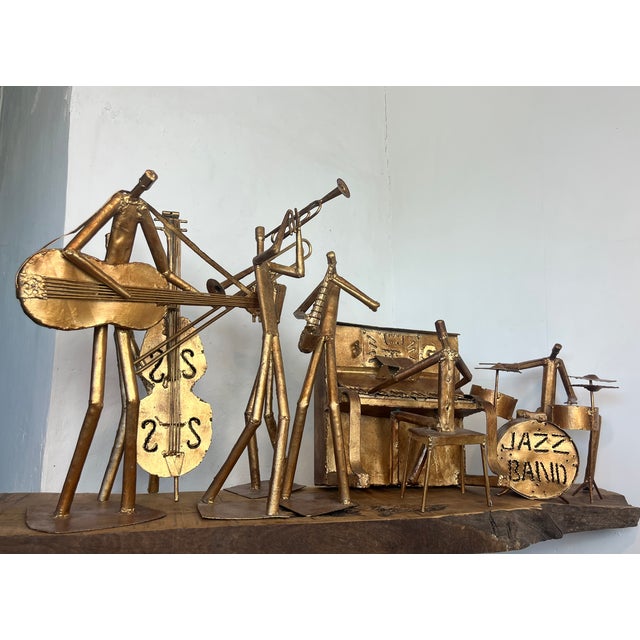 Large Handcrafted Metal Folk Art Sculptures of a Jazz Band, 1960s, Set of 6 For Sale - Image 10 of 18