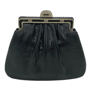 Judith Leiber Black Lizard Antique Silver Crystal Top Clutch