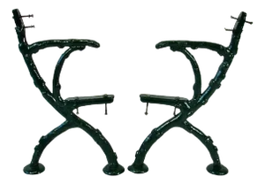 19th Century Heavy Cast Iron Faux Bois Bench Frames in Hunter Green Finish - Set of 2