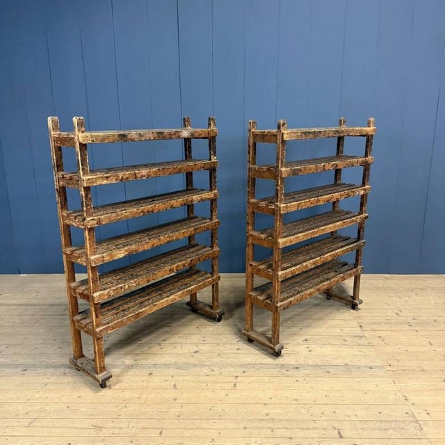 Wooden Workshop Rack with Cast Iron Wheels For Sale - Image 17 of 18