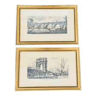 Late 20th Century Vintage Prints of Italian Architecture in Gold Gilt Frames - a Pair For Sale