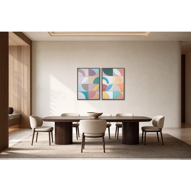 2026, Modernit Bauhaus Painting Diptych in Vivid Tones, Color-Field Windows Patterns, Acrylic Paint on Watercolor Paper by Natalia Roman For Sale - Image 10 of 10