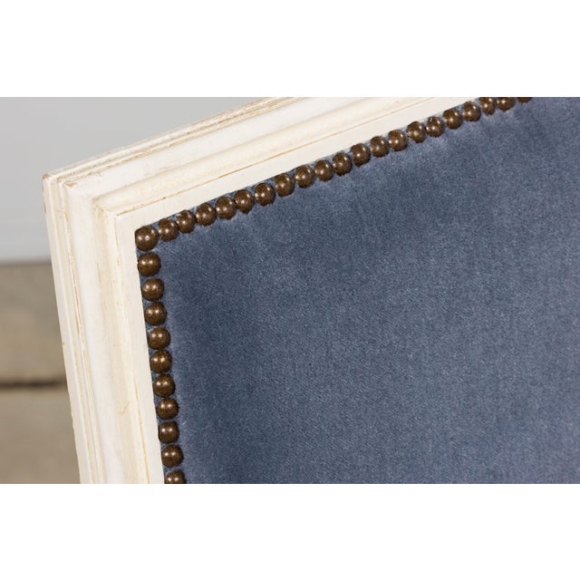 Wood Antique French Louis XVI Style Painted Side Chairs W/ Blue Mohair – A Pair For Sale - Image 7 of 18