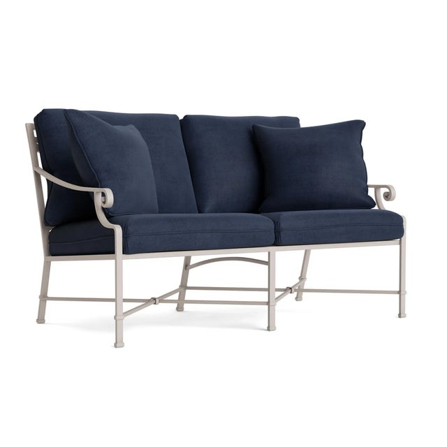 Brown Jordan Venetian Loveseat, Dove frame with Fusion Neptune fabric For Sale - Image 12 of 12