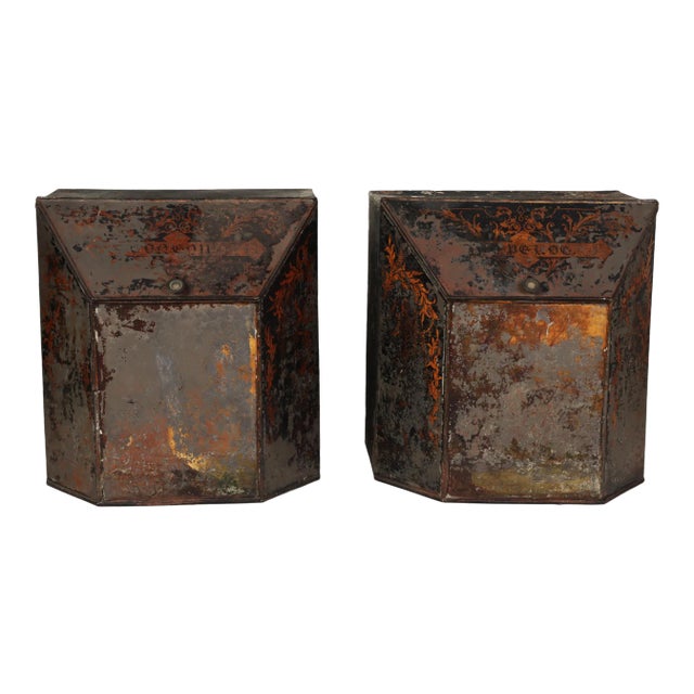 19th C. Large Floor Sized Victorian Period Tin Tea Caddies - a Pair For Sale