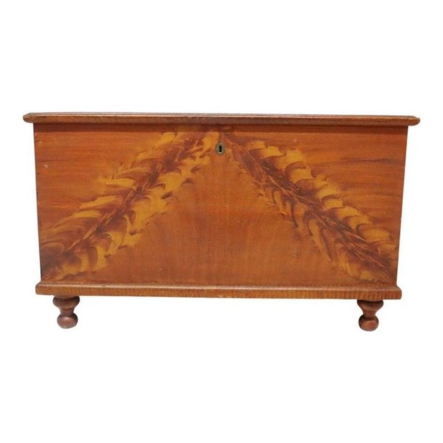 Primitive Grain Painted Soft Wood Blanket Chest With Turnip Feet 19th Century For Sale - Image 6 of 16