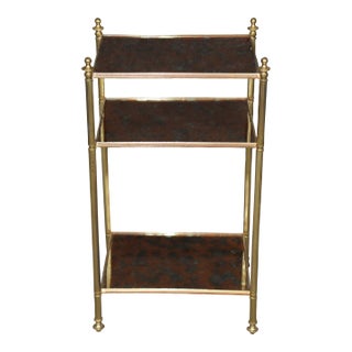 Maison Jansen Style Eglomise Glass & Brass 3 Tier End Table C. 1950's For Sale