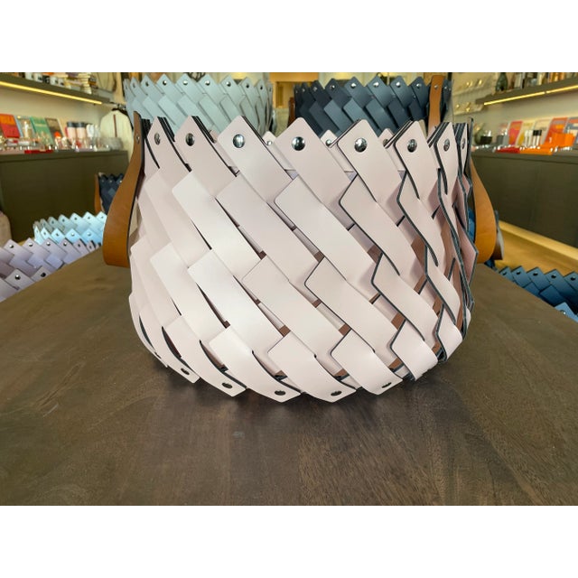 2020s Medium Braided Basket Pink With Handles For Sale - Image 5 of 5