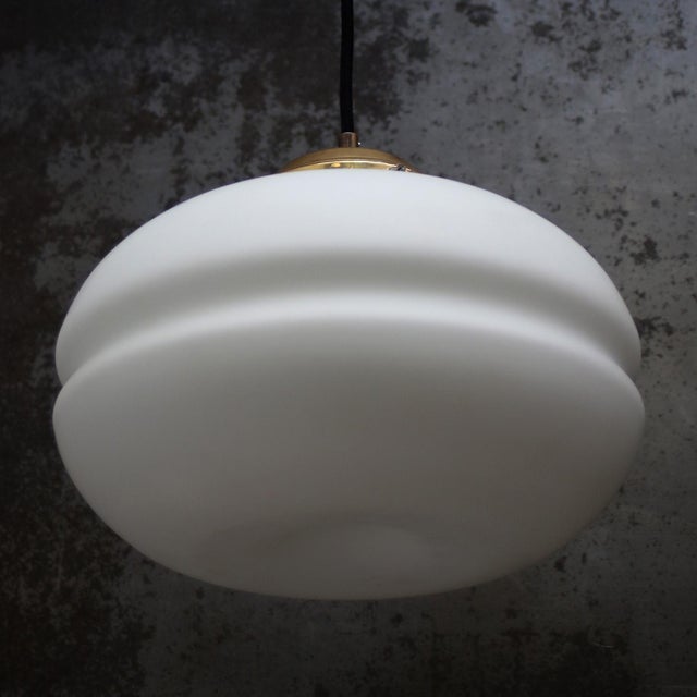Mid-Century White Matte Opaline Glass and Brass Pendant Lights For Sale - Image 6 of 9