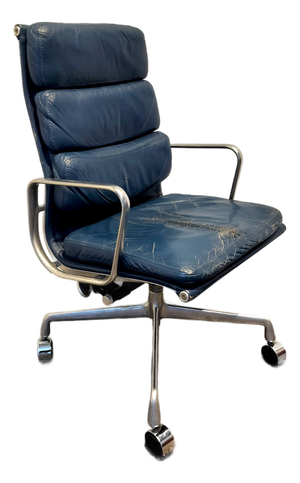 Vintage Ea 216 Soft Pad Armchair by Charles and Ray Eames for Herman Miller Blue Leather