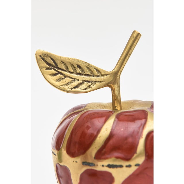 Metal Vintage Enamel and Brass Pear and Apple Sculpture Objects, Green and Red Set of 6 For Sale - Image 7 of 11